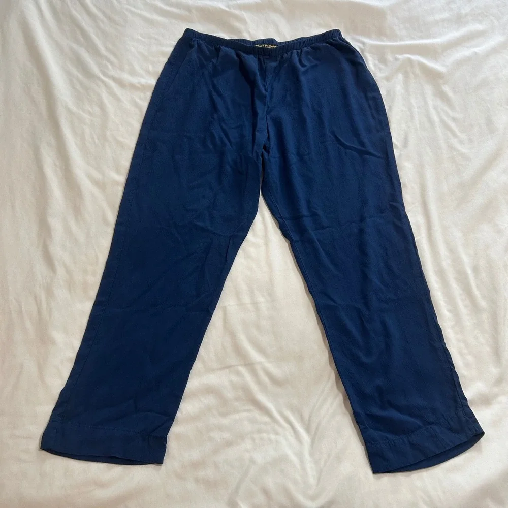 Vintage Jams World Dark‎ Navy Rayon Elastic Waist Pants Made in Hawaii Medium